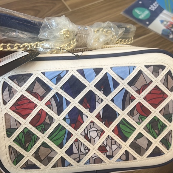 Disney Beauty and the Beast stained glass window Loungefly crossbody bag - Picture 3 of 11